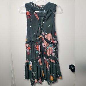 FREE PEOPLE BLACK FLORAL TIERED LONG TANK TUNIC WOMEN'S SIZE MEDIUM